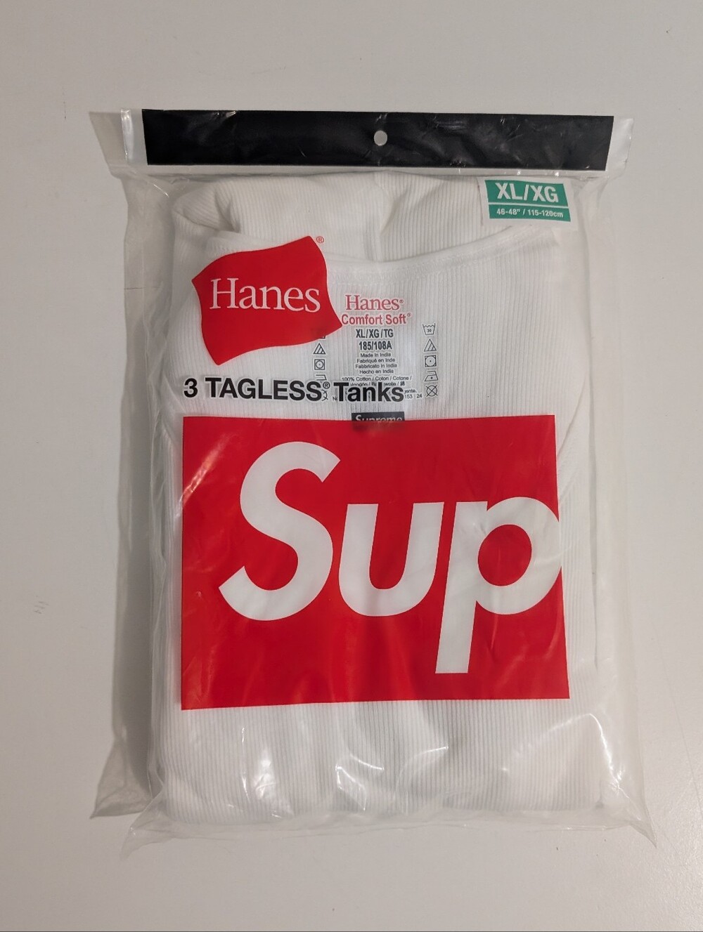 Supreme X Hanes Men's 3 Tank Top - White seamless Tag XL